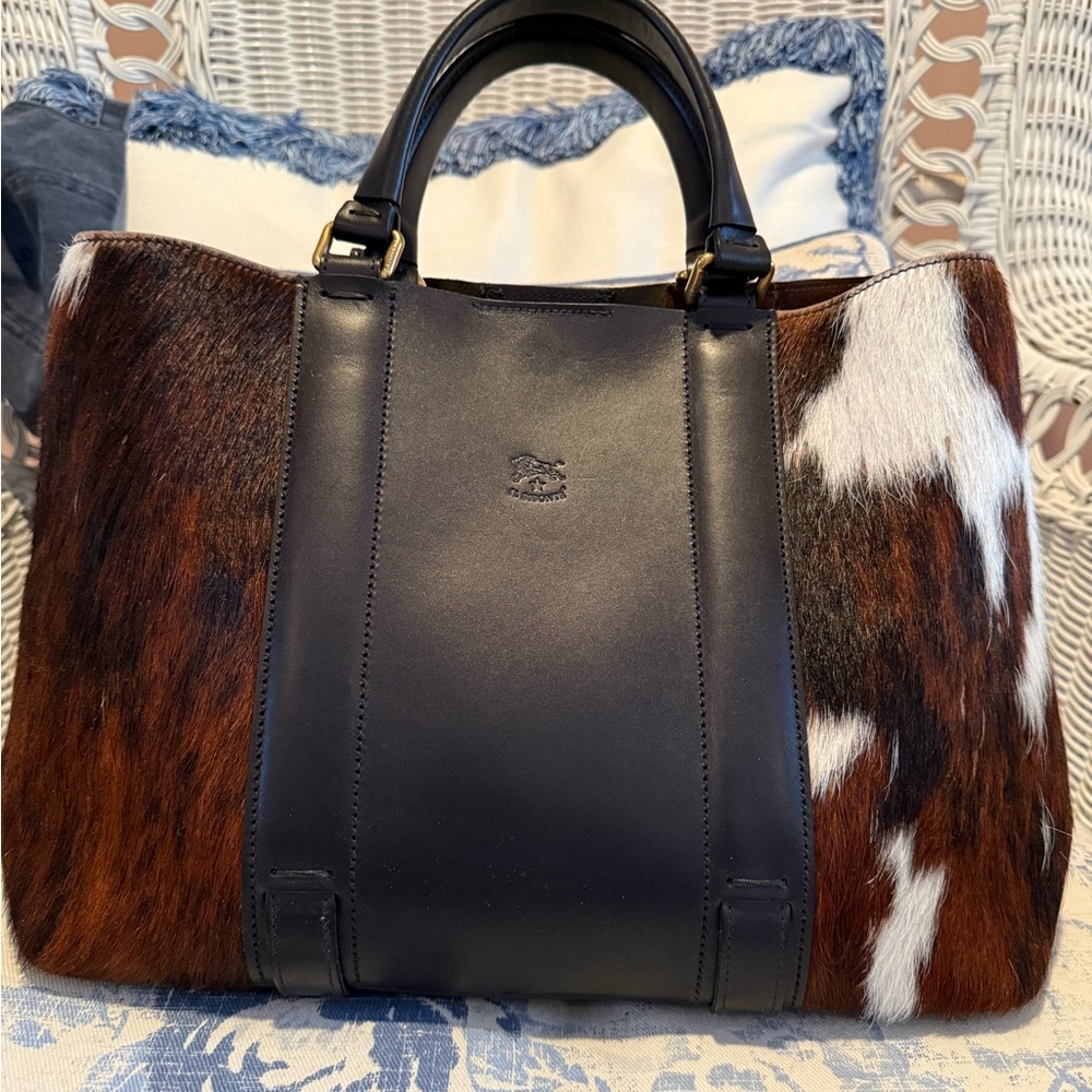 Il Bisonte Leather and Cowhide Tote Bag with Crossbody Strap